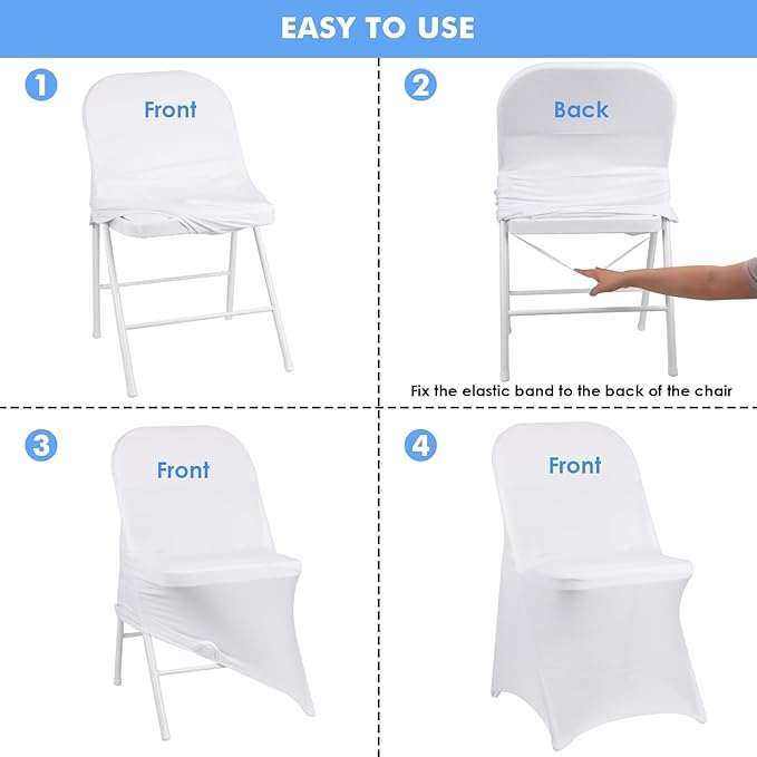 Fixwal 100 Pcs White Folding Chair Cover, Spandex Stretch Covers Ideal for Wedding, Party, Dining, Business Meeting, Banquet, Universal Fitted Washable Slipcover.