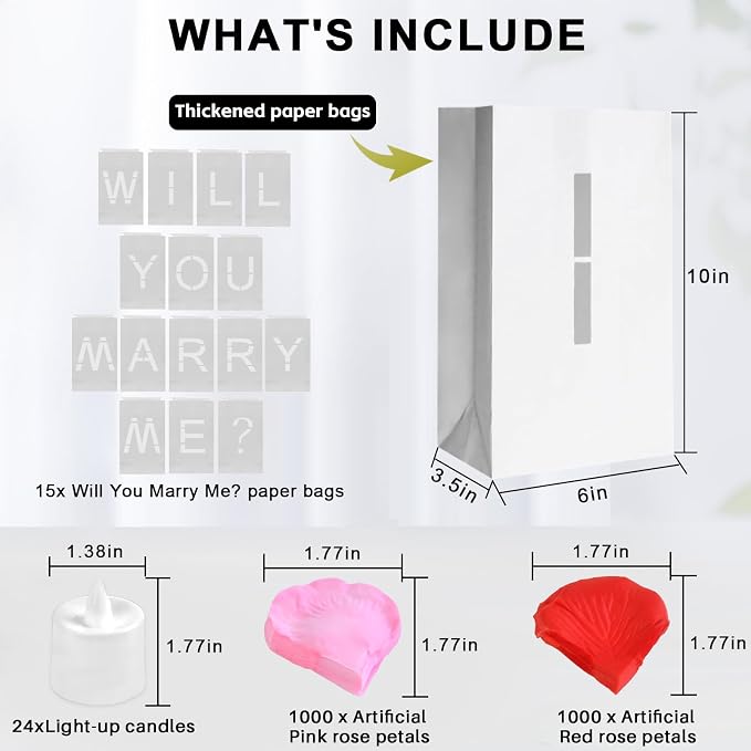 Will You Marry Me Marriage Proposal Decorations Luminary Bags Light Up Letters Sign Decor 2000 Rose Petals and Candles Set Romantic, Valentines Decor, Engagement Party Banner