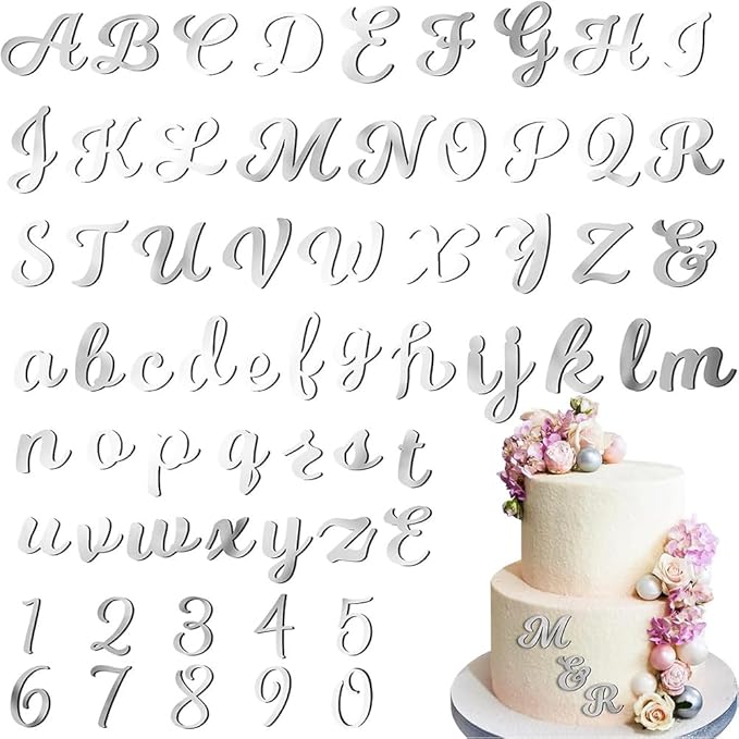 128Pcs Happy Birthday Cake Toppers Acrylic Silver Alphabet Number Cake Topper Mirror Alphanumeric DIY Cupcake Candles Decoration for Men Women Wedding Anniversary Birthday Party Supplies