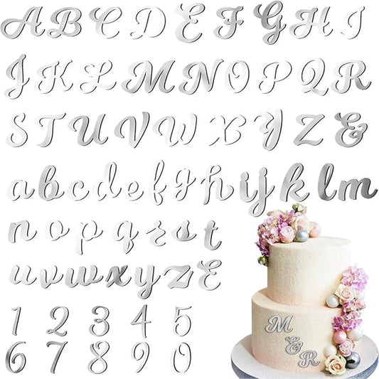 128Pcs Happy Birthday Cake Toppers Acrylic Silver Alphabet Number Cake Topper Mirror Alphanumeric DIY Cupcake Candles Decoration for Men Women Wedding Anniversary Birthday Party Supplies