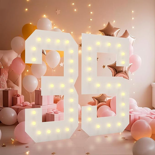 4FT Light Up Numbers, Marquee Numbers 4 Feet Tall Giant Number 35 Mosaic Big Number Sign for 35th Birthday Party Backdrop Anniversary Decorations, Pre-Cut Large Frame