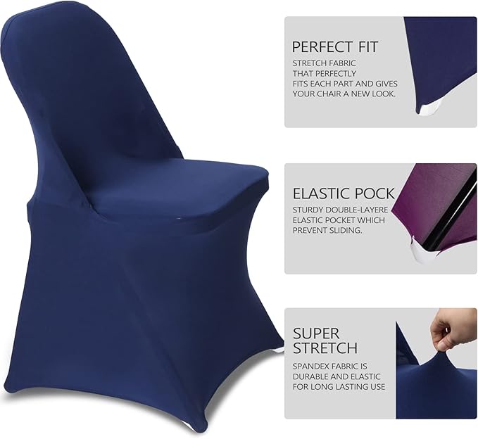 HAINARverS Folding Chair Covers for Wedding, 10pcs Stretch Spandex Washable Fabric Chair Cover, Decoration Chair Cover for Wedding, Party, Banquet, Birthday, Conference, Event(Navy Blue, 10 PCS)