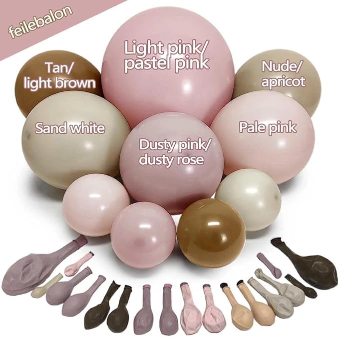 Pink Brown Balloon Arch Kit Double Stuffed Dusty Rose Pink Tan Sand White Mauve Balloon Garland for Birthday Cowgirl Baby Shower Bridal Wedding Western Boho Neutral Bear Party Decoration