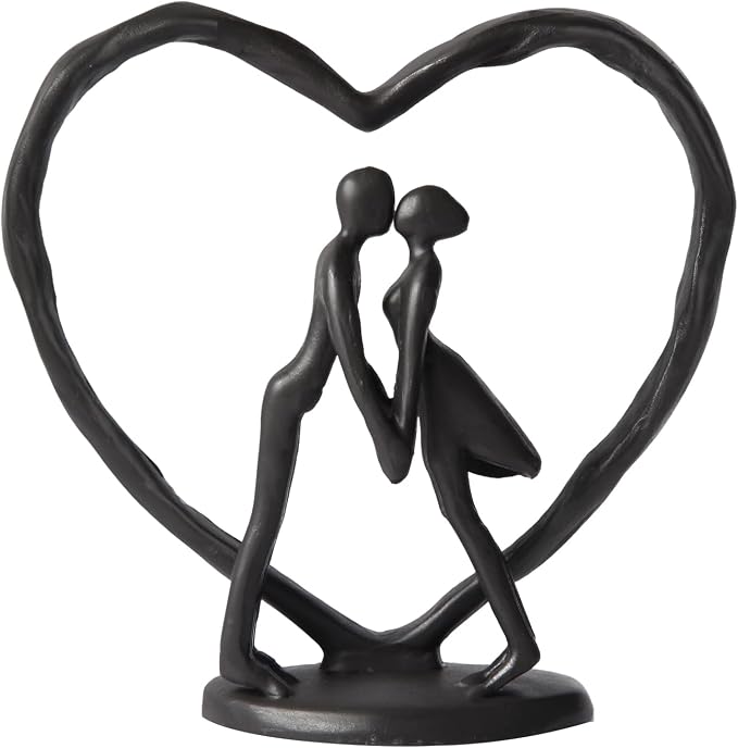Anniversary Wedding Gift for Her Wife Husband Couple，Classic Black Metal Couple Figurine Heart Sculpture Love Statue，Romantic 1st to 60th Anniversary,Includes Present Box and Gift Card，Valentines Gift