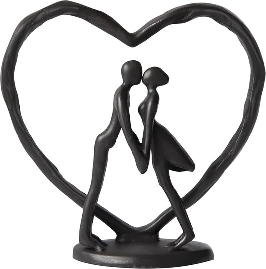 Anniversary Wedding Gift for Her Wife Husband Couple，Classic Black Metal Couple Figurine Heart Sculpture Love Statue，Romantic 1st to 60th Anniversary,Includes Present Box and Gift Card，Valentines Gift
