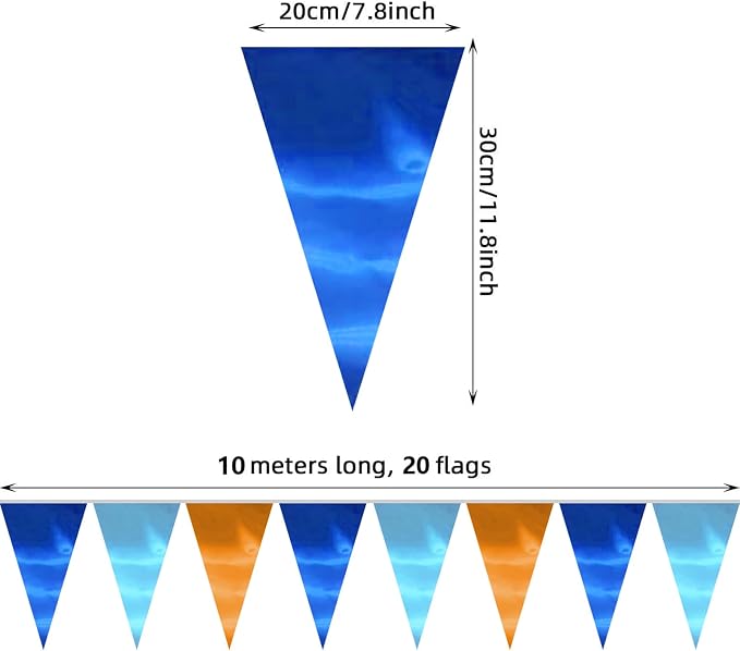 130FT Lakeblue LightBlue Orange Triangle Pennant Banner Flag Metallic Fabric Bunting Garland for Christmas Graduation Wedding Anniversary Bachelorette Birthday Bridal Shower Valentines Party Supplies