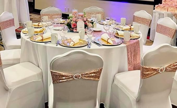 Sequins Baby Blue Chair Sashes 100 Pack Blue Chair Bands with Buckles Bows Ties for Party Wedding Birthday Ceremony Baby Shower Banquets Event Christmas Decorations