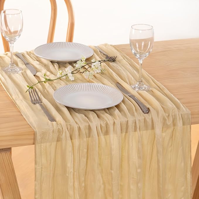 MLMC Champagne Cheesecloth Table Runner 10ft Sand Rustic Gauze Cheese Cloth Table Runner 35x120 Inches for Farmhouse Cozy Holiday Outdoor Events Home Decor