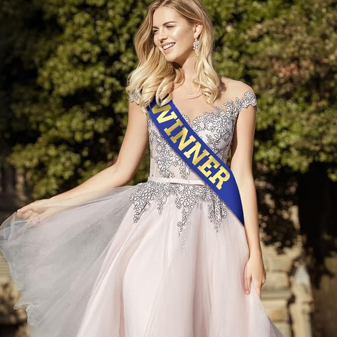 6 pcs Winner Satin Sash Party Accessory, Blue And Gold Winner Satin Sashes Celebrate In Style At Parties, Contests, Sporting Events And Competitions, 1st Place Award Sash Grand Prize Ribbon Winner Victory Ribbon Deluxe Recognition Ribbons for Classroom...