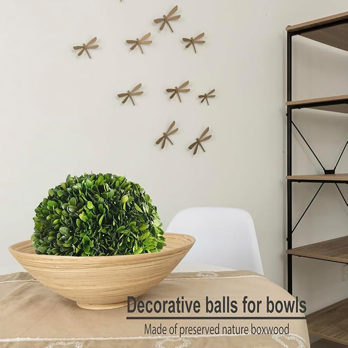 Preserved Boxwood Balls Decorative Filler for Centerpiece, Bowl, Vase, Home Decoration - Natural Tone - Dough Basket Fillers (8' Diameter)