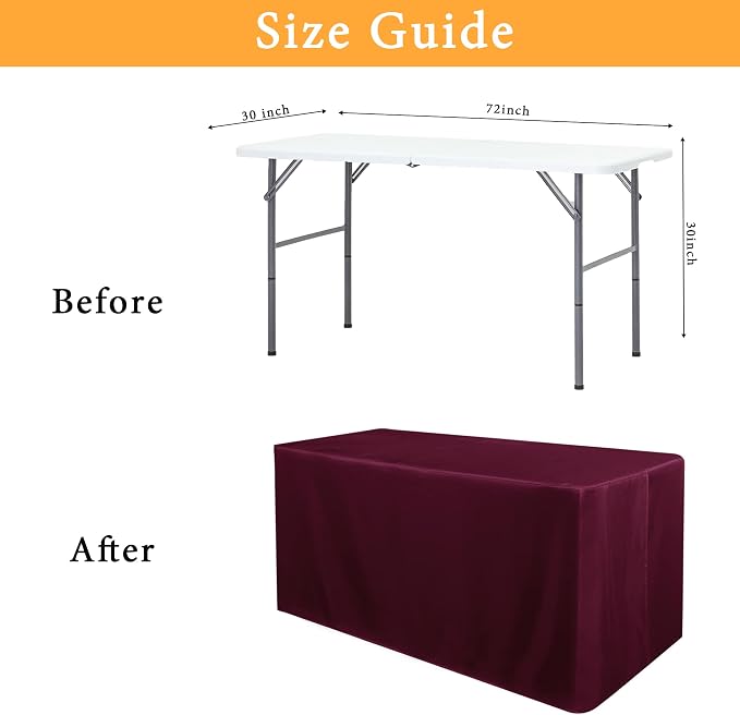 Obstal 2 Pack Fitted Table Covers for 6 Foot Tables - Water Resistant Washable Fabric Polyester Rectangle Table Cover Protector for Wedding, Banquet and Trade Shows, 72L x 30W x 30H Inches, Burgundy