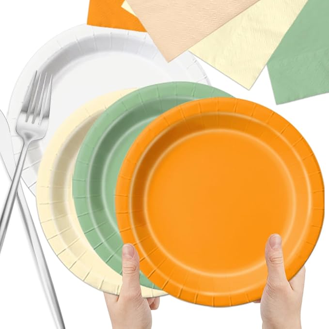 CMUSKO A Little Cutie is On The Way Baby Shower Decoration - 60Pcs Sage Green Orange Theme Plates & Napkins Kit Little Cutie Party Supplies