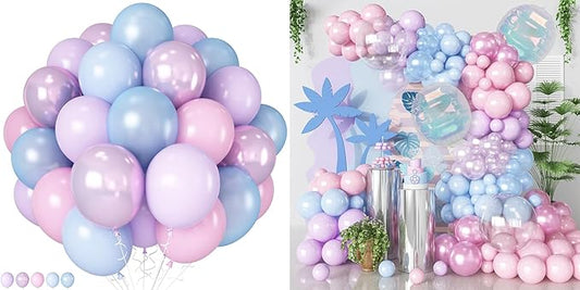 Pink Purple Blue Balloon Arch Kit Iridesent Balloons Metallic Pastel Balloon Iridescent Pearl Pink Blue Purple Party Balloons for Girls Mermaid Snowflake Princess Birthday Baby Shower Party Decor