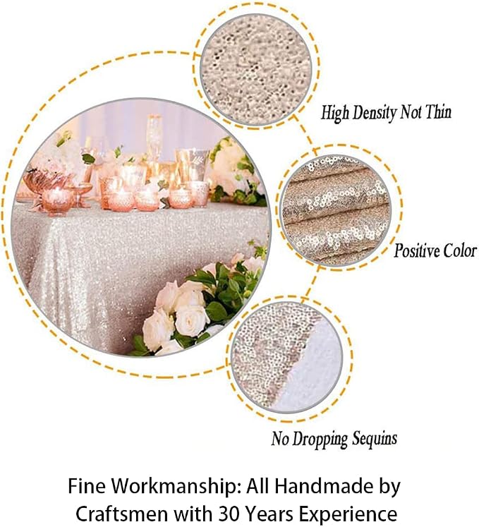 ShiDianYi 50"x72" Champagne Blush Sparkly Sequin Tablecloth for Wedding