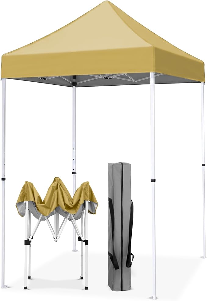 EAGLE PEAK 5x5 Pop Up Canopy Tent Instant Outdoor Canopy Easy Set-up Straight Leg Folding Shelter, Beige