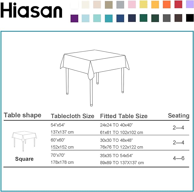 Hiasan Royal Purple Tablecloth for Square Tables - Waterproof and Spillproof Washable Fabric Table Cloth for Dining Room Kitchen Party, 70 x 70 Inch