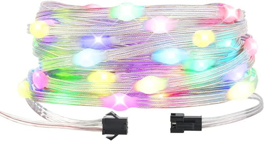 BTF-LIGHTING WS2812B IC RGB Pebble Pixel Light Seed String Roll Individual Addressable Chasing Color Smart Fairy String Light PVC Wire 16.4FT 50LED DC12V for Christmas Decor(No Adapter or Controller)