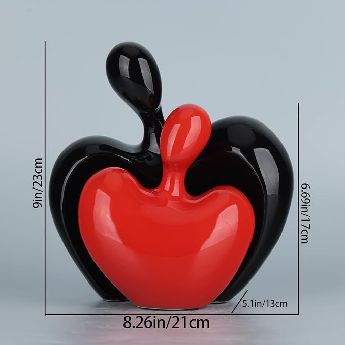 DOVDOV Ceramic Love Statue, Male and Female Couple embracing Sculpture, Black and red Home Decor, Wedding for Parents, Love Sign Figurines on The Shelf in The Living Room, 2-Piece Set