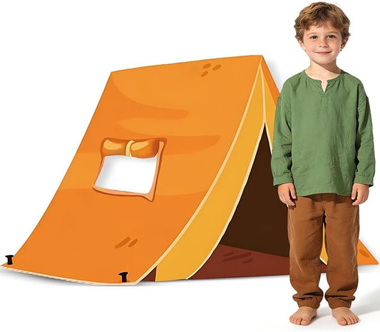 5 x 3 Ft Camping Party Decorations, Large Camping Tent Cardboard Cutouts Life Size Forest Woodland Theme Stand Up Backdrop for Classroom Back to School Events VBS Adventure Party Photo Props