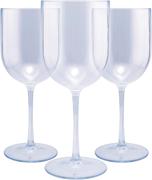 FOX & GRAPES Plastic Stemmed Wine Glasses | Unbreakable/Shatterproof, Reusable, Food Safe, Dishwasher Safe, For Birthday and Party, 16oz (Clear, Set of 12)