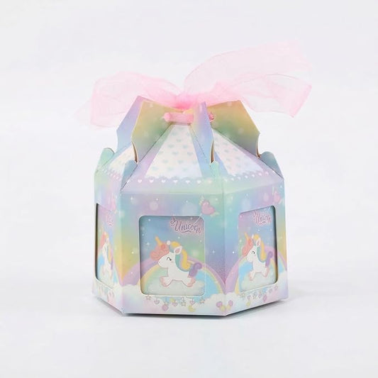 YMULAS 50 PCS Baby Shower Party Favor Boxes, Hexagon Kraft Paper Package Box Unique Carousel Shaped Candy Treat Gift Boxes for Kids Birthday Baby Shower Guests (Blue)