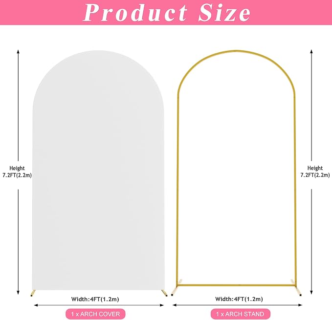 Arch Backdrop Stand and Cover Set, 7.2ft, Metal Arch Stand with White Cover, Arched Background Frame for Wedding, Birthday Party, Baby Shower, Photography Decoration