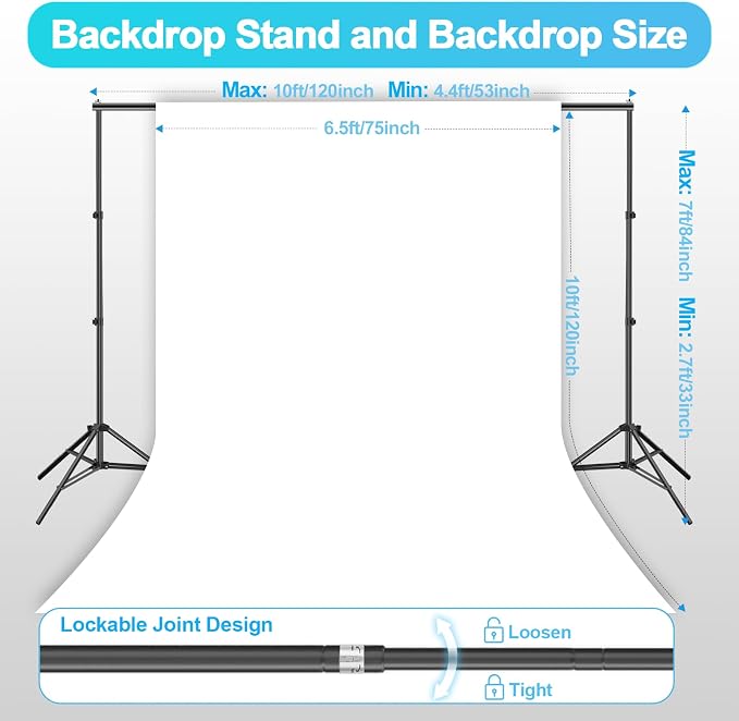 EMART 7 x 10 ft Backdrop Support System, Professional Photography Lighting Kit, 6.5 * 10ft Black/White Backdrop, Photography Backgrounds System for Studio, Portrait and Video Shooting