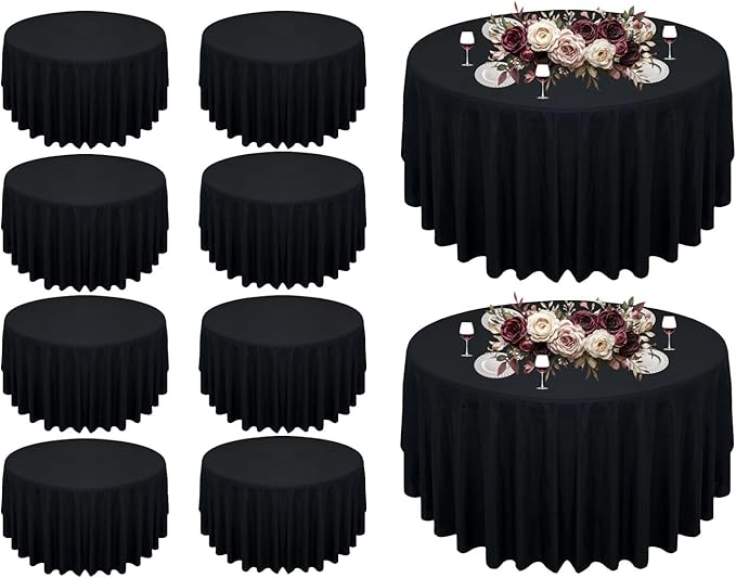 10Pack Black Round Tablecloth 90 inch Black Table Cloth, Washable Round Table Cloth Polyester Table Cover for Dining Wedding Banquet Party