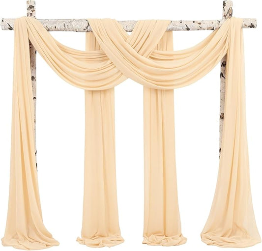 Champagne Wedding Arch Drapes, 4 Panels 28" x 19ft Sheer Chiffon Backdrop