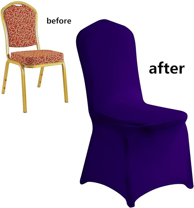LZY 10pcs Spandex Chair Cover Stretch Slipcovers for Wedding Party, Dining Banquet Chair Decoration Covers (Purple, 10)