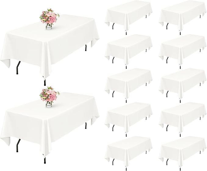 Showgeous 12 Pack Ivory Rectangle Tablecloth, 60 x 126 Inch, Wrinkle & Fade Resistant, Polyester, Perfect for 8 Foot Rectangle Tables, Wedding Parties, Banquet Dinners