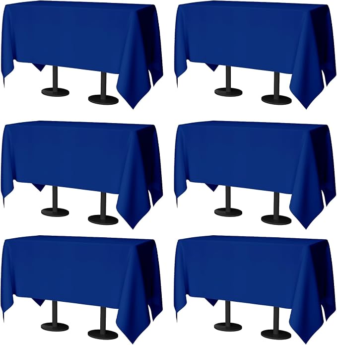 60x102 Table Cloth - 6 Pack Rectangular Black Washable Stain and Wrinkle Resistant Polyester Table Cover for Dining Tables, Various Parties and Camping (Royal Blue)