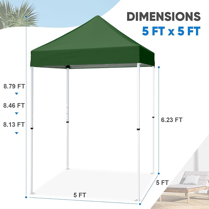 COOS BAY 5x5 Pop Up Canopy Tent, Portable Lightweight Sun Shelter with Carry Bag, Easy Setup Outdoor Canopy for Beach, Camping, Sports & Backyard Shade, Green