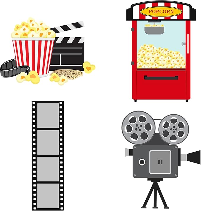 Honoson 4 Pcs Large 20" x 30" Graduation Movie Theme Party Decorations Red Carpet Cardboard Cutouts Photo Booth Props for Movie Night Theater Academy Awards Birthday Supplies Camera Popcorn