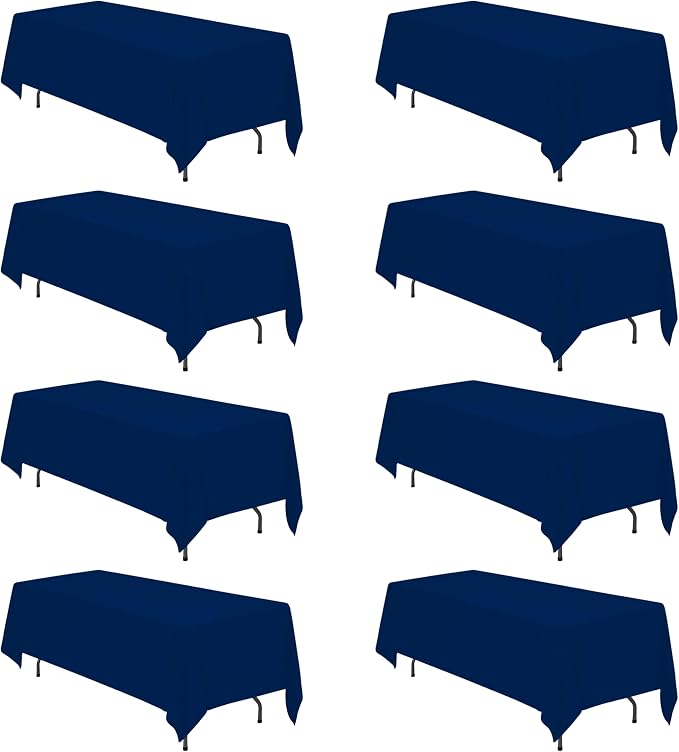 BRILLMAX 8 Pack Navy Blue Tablecloths 70 x 120 Inch for 6ft & 8ft Rectangle Tables - 150 GSM Polyester Fabric, Universal Fit, Water, Stain & Wrinkle Resistant Cloth Cover for Wedding Banquet Dining