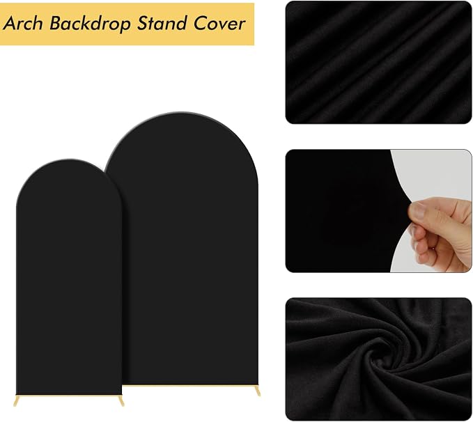 Gawicpy Wedding Arch Backdrop Stand Set Metal Arch Backdrop Stand with Wedding Arch Cover, Wedding Balloon Arch Backdrop Stand for Birthday, Baby Shower, Anniversary (Black, 5.9FT+7.2FT)