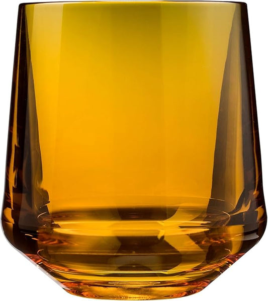 Drinique Unbreakable Stemless Wine Glasses - Set of 4 - Made in USA 12 oz Tritan Unbreakable Plastic Wine Glasses, Reusable for Indoor or Outdoor Use, BPA Free & Shatterproof, Amber