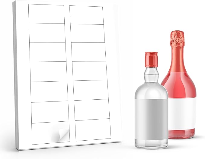 Dashleigh Mini Bottle Labels 3x1.5 Inch, 70 Blank Printable Stickers for Mini Champagne, Wine and Liquor Bottles - Recycled White Label Sheets for Inkjet and Laser Printer, Wedding Favors, Party Gifts