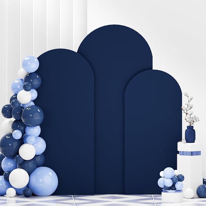 FANPROMS Arch Backdrop Cover Set of 3 Navy Blue Arch Covers 4FT 5FT 6FT Spandex Round Top Wedding Arch Covers Set Stretchy Chiara Backdrop Covering 2-Sided Arched Covers for Birthday Party Decoration