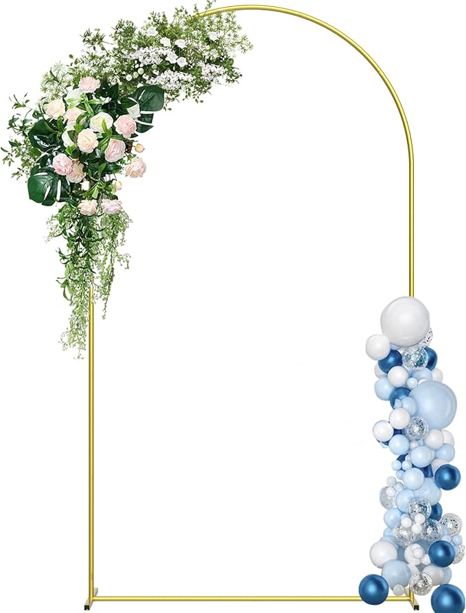 7.2FT Wedding Arch Backdrop Stand, Gold Metal Balloon Arch Stand, Upgraded Pre-Attached Parts Design Arched Backdrop Frame Decoration for Wedding, Birthday, Baby Shower, Graduation Ceremony Party