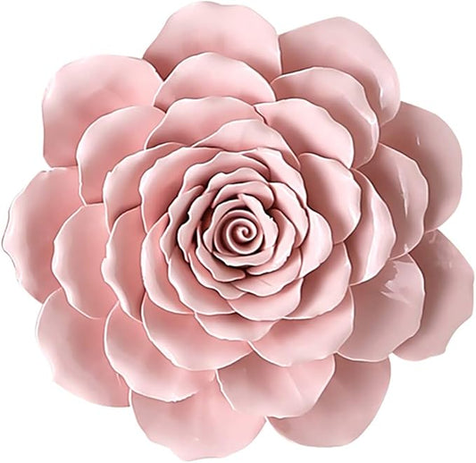 Rose Ceramic Flower Wall Décor Artificial 3D Flower Wall Art for Living Room Home Hallway Bedroom Kitchen Farmhouse Bathroom Dining Room, Pink, 7.08 inch