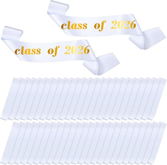 Geyoga 48 Pcs White Sashes Blank Satin Class of 2026 DIY Satin Plain Pageants Sashes for Wedding Graduation Prom Birthday