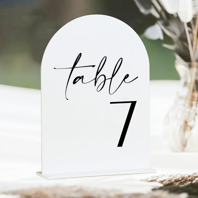 HOODO White Arch Wedding Table Numbers 1-15 with Stands, 5"x7" Arched Acrylic Signs and Holders, White Arch Table Numbers for Wedding Reception, Centerpiece, Party, Anniversary, Event