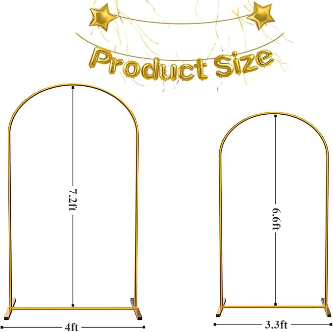 LANGXUN Gold Metal Arch Backdrop Stand Set, 7.2ft / 6.6ft / 6ft Balloon Arch Frame for Wedding Birthday Party Baby Shower Graduation Anniversary Decoration (6.6ft / 7.2ft 2 pcs per Set)