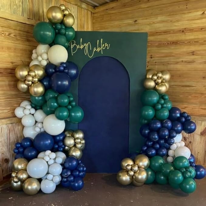 Green and Navy Blue Balloon Arch Kit, Dusty Dark Blue and Sage Green Gold Balloon Garland Kit for Boys Luxury Bear Baby Shower Jungle Safari Mens Birthday Xmas Party Decorations