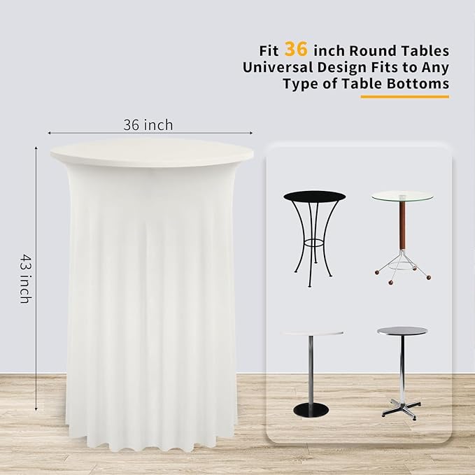 2 Pack Ivory Round High Top Cocktail Table Cloth 36inch×43inch Wrinkle Free Stretch Spandex Cream Cocktail Tablecloths Table Covers for Party Wedding Banquet Baby Shower Birthday