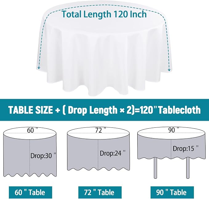 Kesfey 120 Inchs White Round Table Cloths 2 Packs Wrinkle Resistant Polyester Tablecloth Washable Banquet Tablecovers splashproof High Density Table Covers Fabric Tablecloths for Wedding Birthday