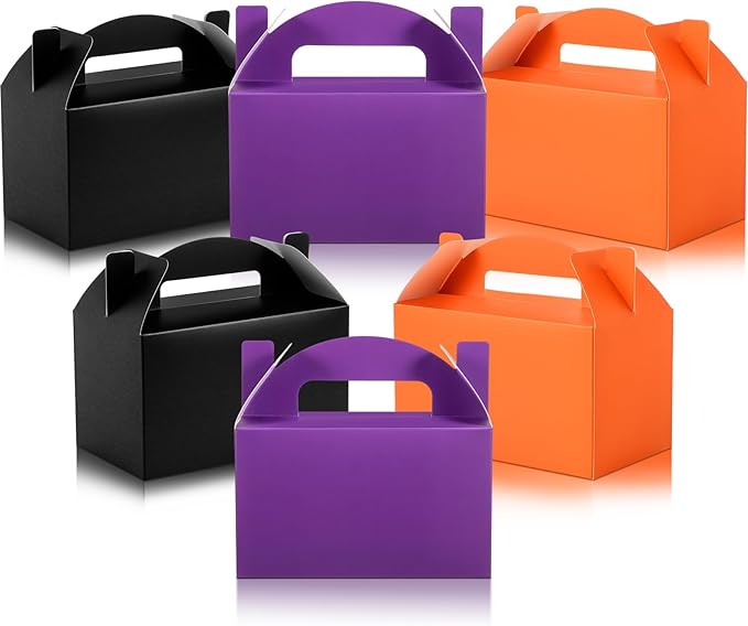 Skyygemm 24 Pcs Graduation Party Favor Gable Boxes Colorful Paper Treat Goodie Candy Cake Gift Box for Summer Birthday Wedding Party Decorations, 6 x 3.5 x 3.5 Inch(Halloween Color)