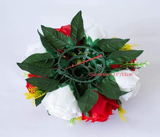 Artificial Flower Centerpieces for Tables: 6pcs of Rose Flower Balls, Flower Kissing Balls, Fake 15-head Plastic Flower Roses with Base for Birthday Party Christmas Home Wedding Decor (Red White)