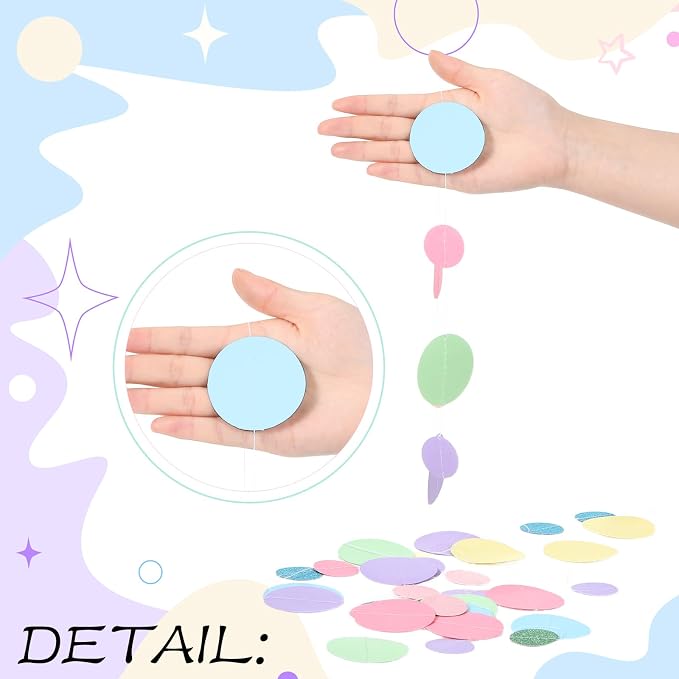 Outus 5 Pieces Colorful Circle Garland Banner Hanging Paper Dot Decorations for Classroom, Birthday Party, Baby Shower, Wedding Backdrop & Photo Booth Graduation Decor (Pastel)